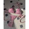 Shiny Pink Micro Bikini 2025 Mujer Women Sexy PU Pearls Push Up Thong Swimsuit Summer Bathing Suit Bandage Holiday Swimwear