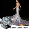 Laser Iridescent Coated Elastic Fabric, Black Base Shining Metallic Designer Fabric for DIY Fashion Show Dresses Stage Costume