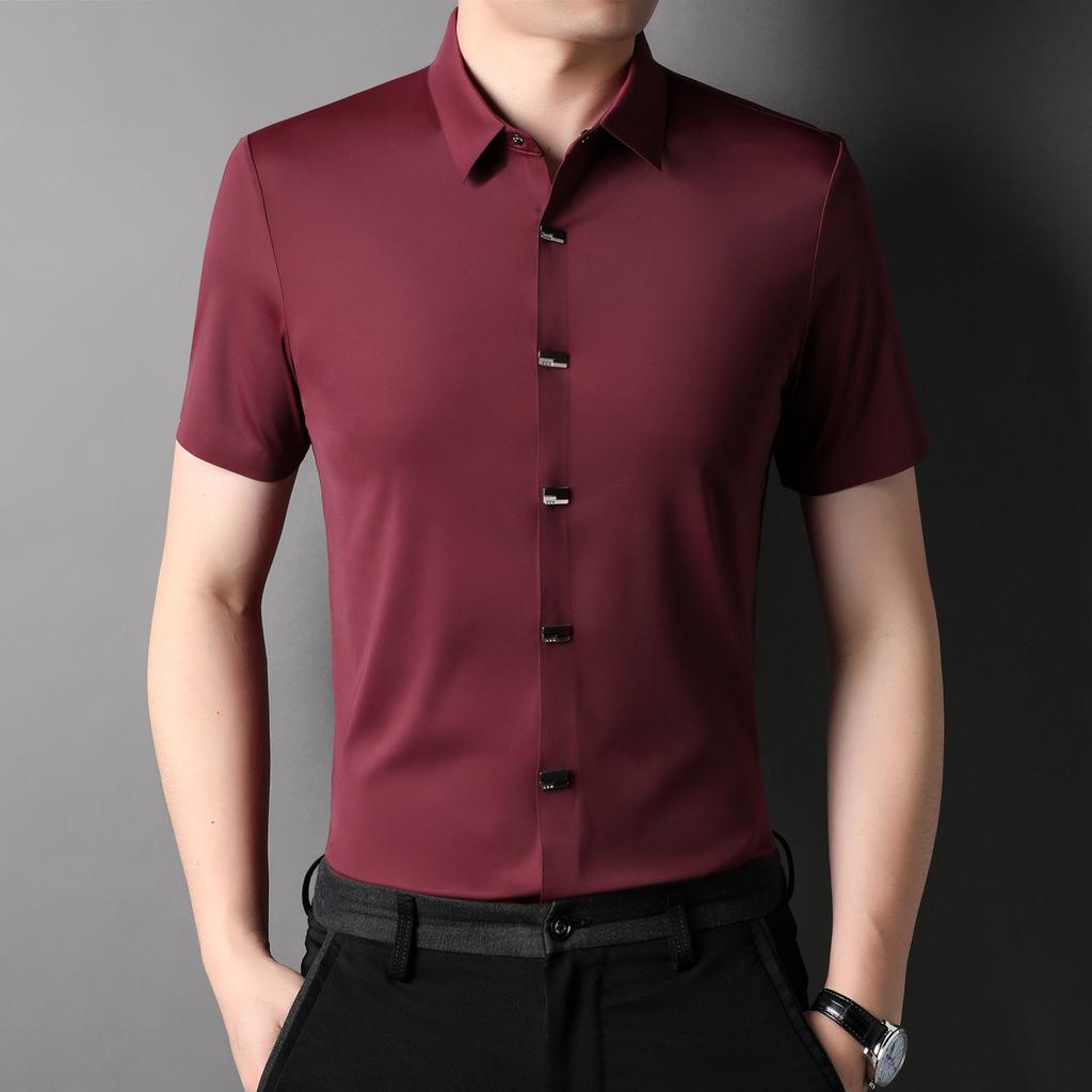 New Shirt Men's Casual Thin Lapel Fashion Solid Color Shirt Cardigan Business Men's Wear