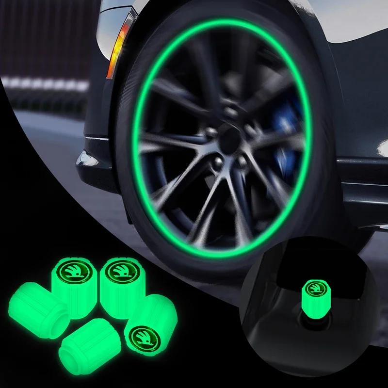 Car Luminous Tire Valve Cap Air Nozzle Cover for Skoda Fabia 2 Octavia 3 Rapid Superb Accessories Led Luggage Yeti A5 A7 Styling WL5