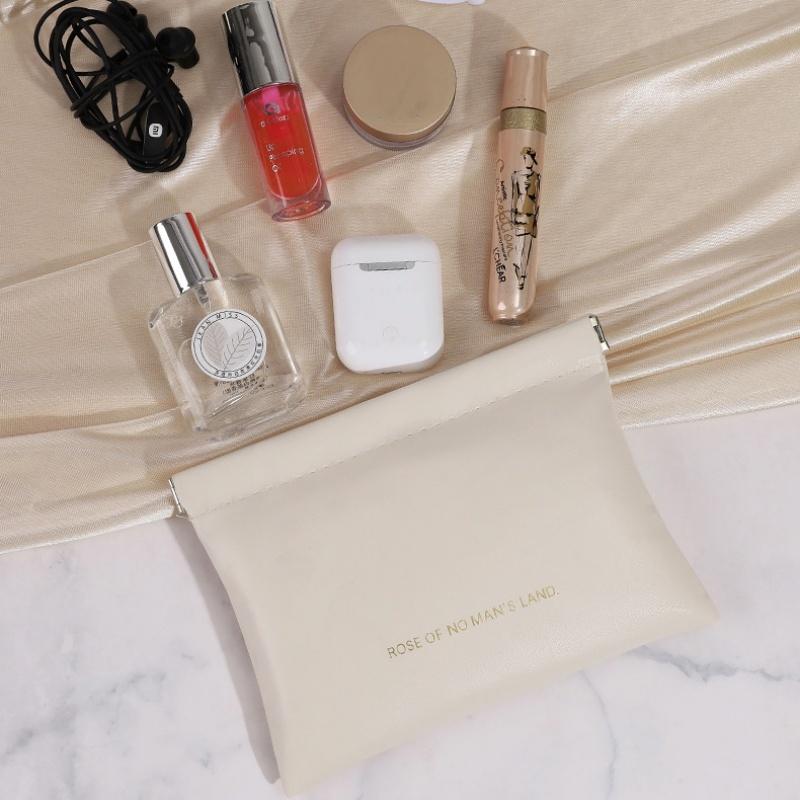 Automatisk stängande förvaringsväska Läppstiftspåse PU-läder Kabelorganisatörsväska Försegling Mynt Nycklar Smycken Förvaringsorganisatörsväska för hörlurar Mini Bärbar