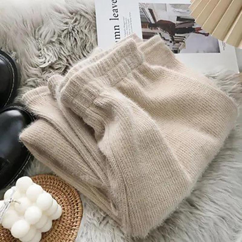 Große Nerz Samt Gestrickte Hosen Frauen Winter Fett Mm Hohe Taille Drapieren Lose Hosen Plus Samt Verdickte Äußere Hosen