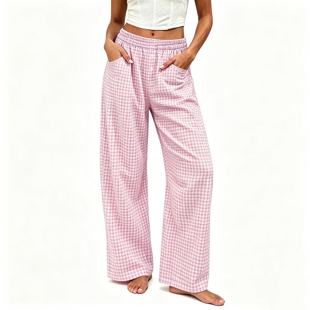 Women's Plaid Sleep Pants - Loose Fit Pants for Home Comfort