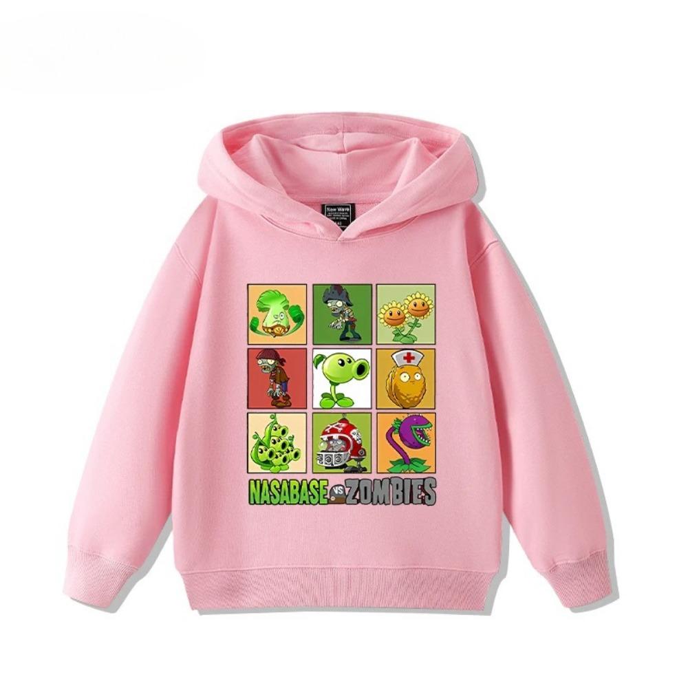 2025 Autumn/Winter New Children's Long Sleeve Top Plant Wars Zombie Printed Street Fashion Boys and Girls Hooded Sports Shirt