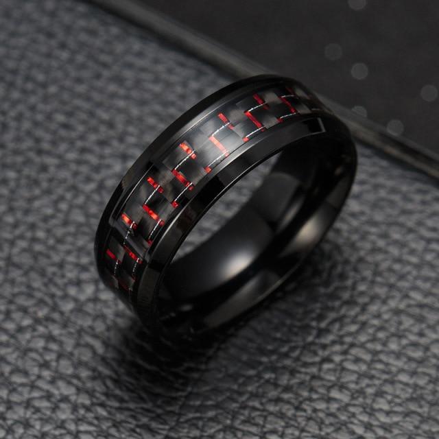 Fashion Titanium Steel Carbon Fiber Ring For Men Blue Red Square Carbon Fiber Ring Men 'S Cool Ring Fashion Jewelry
