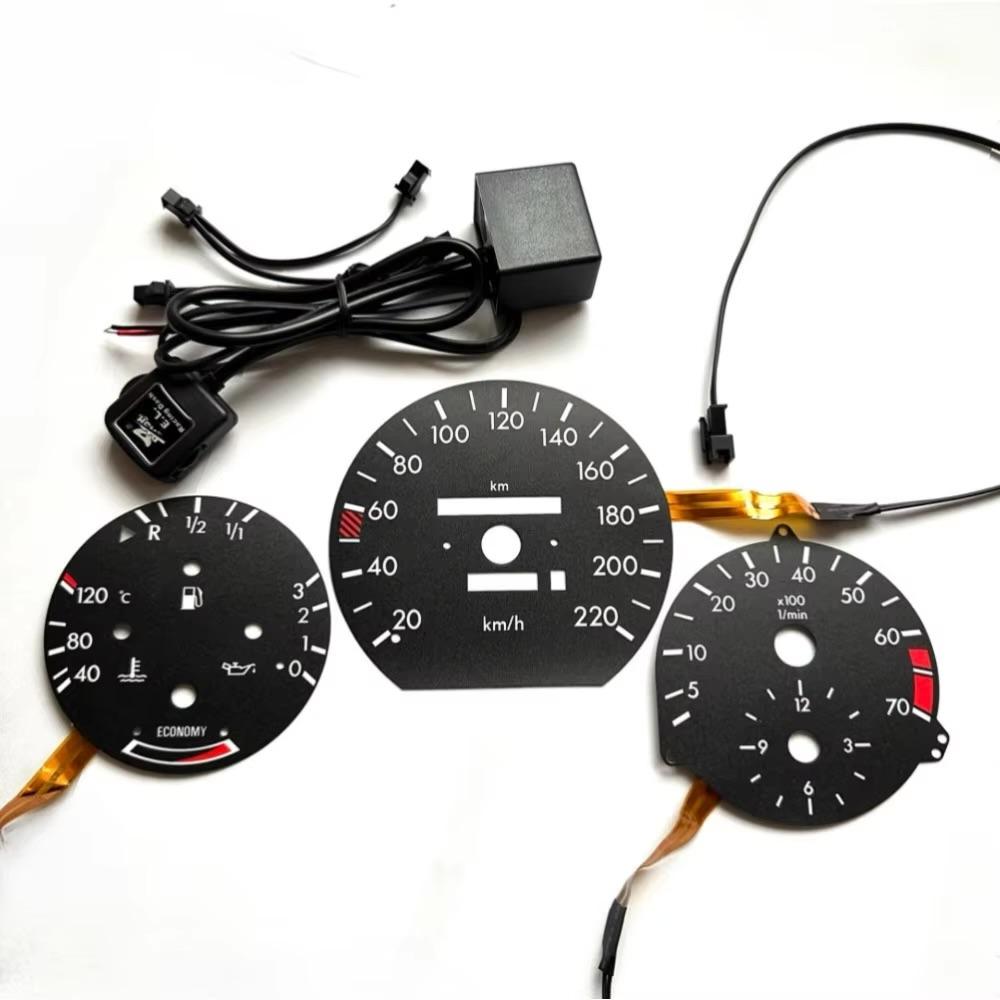 (B-I-L) EL Glow Gauge Faceplate for Mercedes E Class W124 220 KM 7000 RPM with Economy