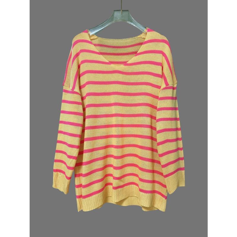 Women S V Neck Long Sleeve Striped Knit Pullover Sweater