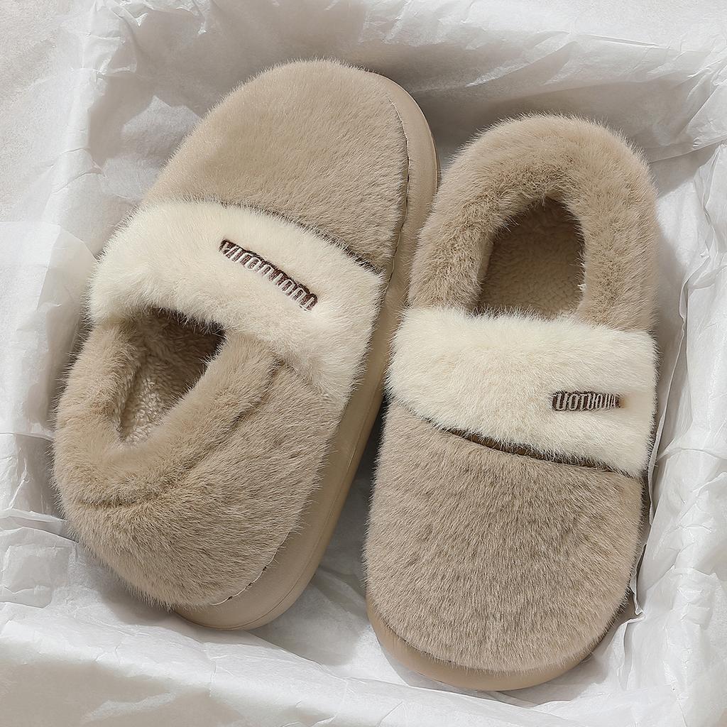 Chaussons en coton à talon sac automne et hiver chaleur intérieure maison antidérapant peluche confinement chaussures en coton antidérapant mise à niveau