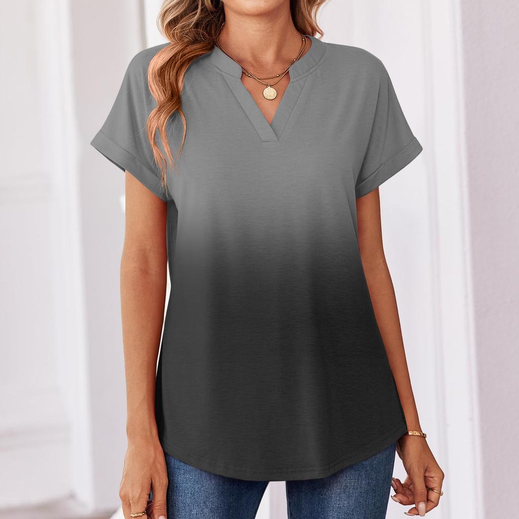 Dames tops: T-shirt met korte mouwen, zomerse V-hals shirts, werkblouses, zakelijke tunieken