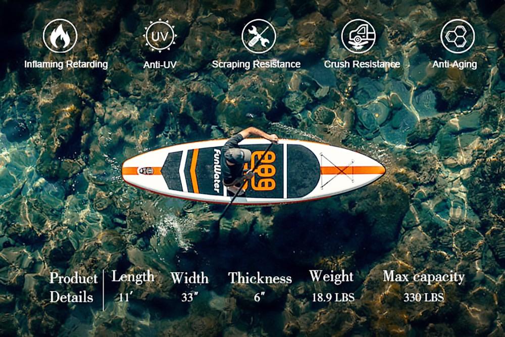 Placă gonflabilă FunWater Cruise Stand Up Paddle 335x84x15cm Ultra-ușoară pentru toate nivelurile cu rucsac de călătorie cu geantă uscată de 10L