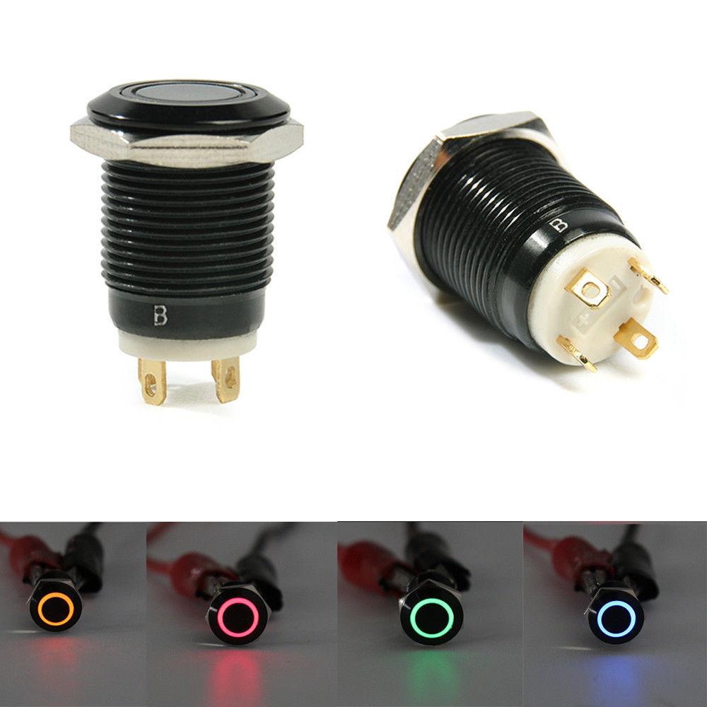 Gadget Black 12V 4Pin 12mm Push Button LED Power Momentary Switch Car Latch
