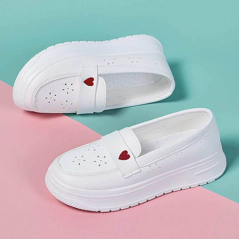 Hollow-out Summer Heightening Medical Nurse Shoes Women's Soft Sole Breathable Thick Sole Not Tired Feet Work White Shoes