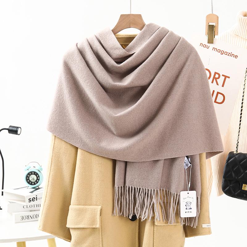 High-End Wool & Cashmere Solid Color Scarf/Shawl: Versatile Korean Style for Women - Autumn/Winter
