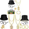 Hip Hop Gold Coin Necklace Ring Hat Glasses Set For Men Women Cosplay Style