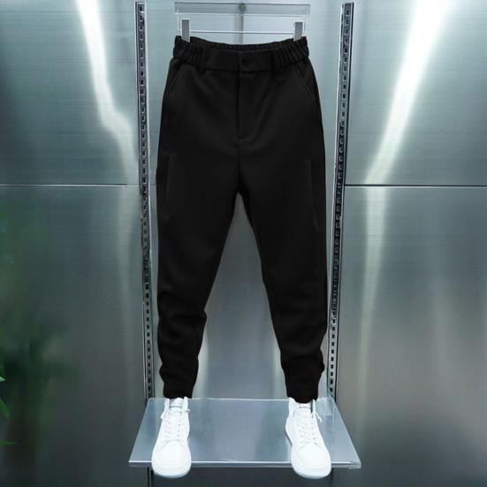 Pantalones informales para hombre, cintura elástica, botones, bragueta, pantalones largos, bolsillos, cierre de Color sólido, puños de cinta, pantalones de estilo deportivo de tenis