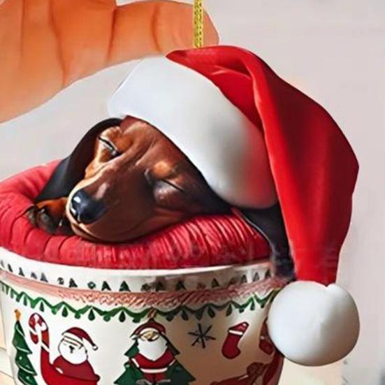Dachshund Christmas Ornament Puppy In Mug Christmas Tree Ornament 2D Acrylic Dachshund Hanging Decor Gifts for Dog Lovers
