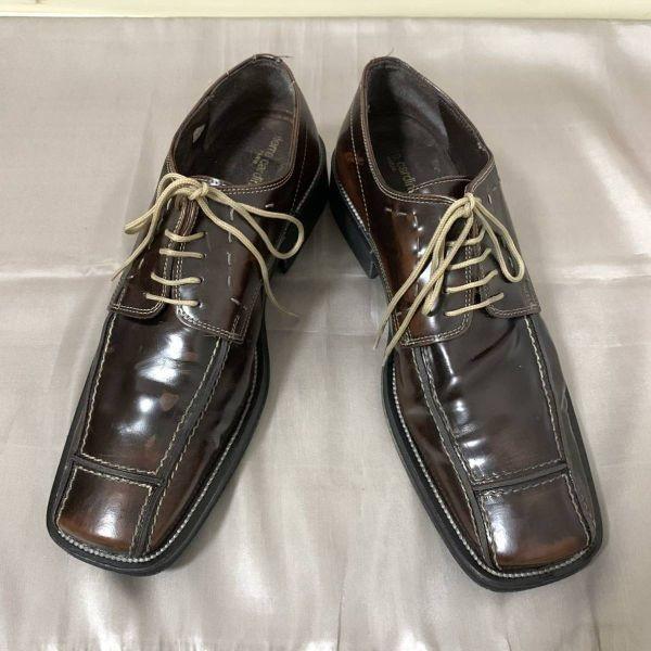 Pierre Cardin Size 43 27.5 28.0cm All Leather Swirl Moc Shoes Brown(USED)