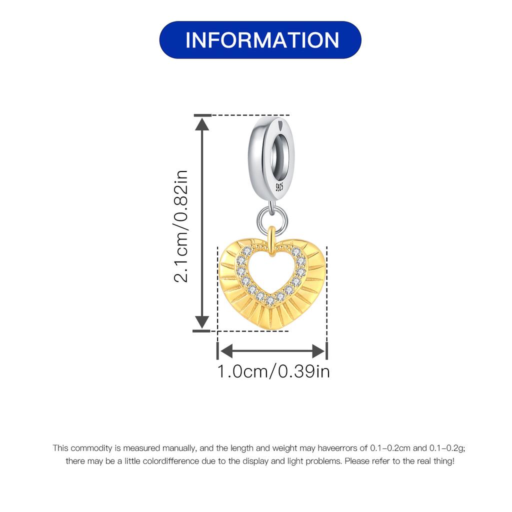 Beads Copper Charms Original Zircon Gold Engraved Lines Heart Pendant Beads Fit Bracelet Jewelry Diy Women Gift