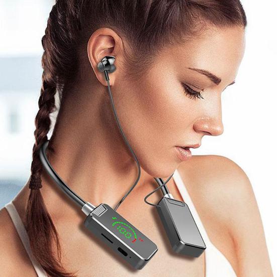 Wireless Earphone Bluetooth-compatible Hanging Neck Headset LED Display Waterproof Wireless Neckband Headphone