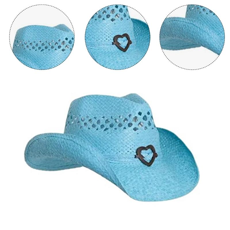 Travel Straw Weaving Cowboy Hat Summer Elegant Hat Sunvisor Camping Hat Lady Outdoor Hat for Teens Travel Photography