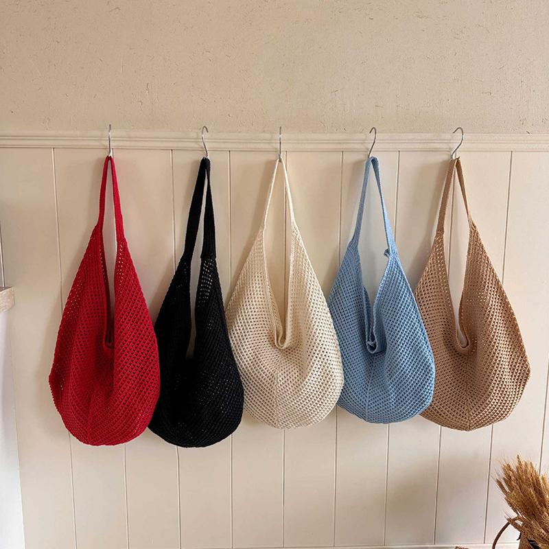 Fashion Women's Hollow Woven Shoulder Bags Large Capacity Knitting Underarm Bag Solid Crochet Tote Summer Mesh Beach Bag