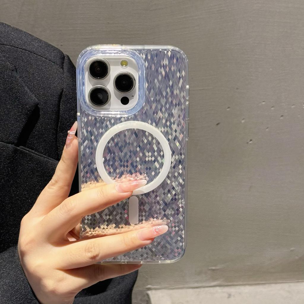 For iPhone 15 Pro Max Magnetic Case Geometric Rhombus IMD PC+TPU Phone Cover
