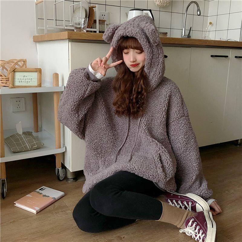 Winter Lamb Plush Coat Women's Teddy Bear Hoodie Women's Loose Jacket Women's College Style with Thickened Fleece