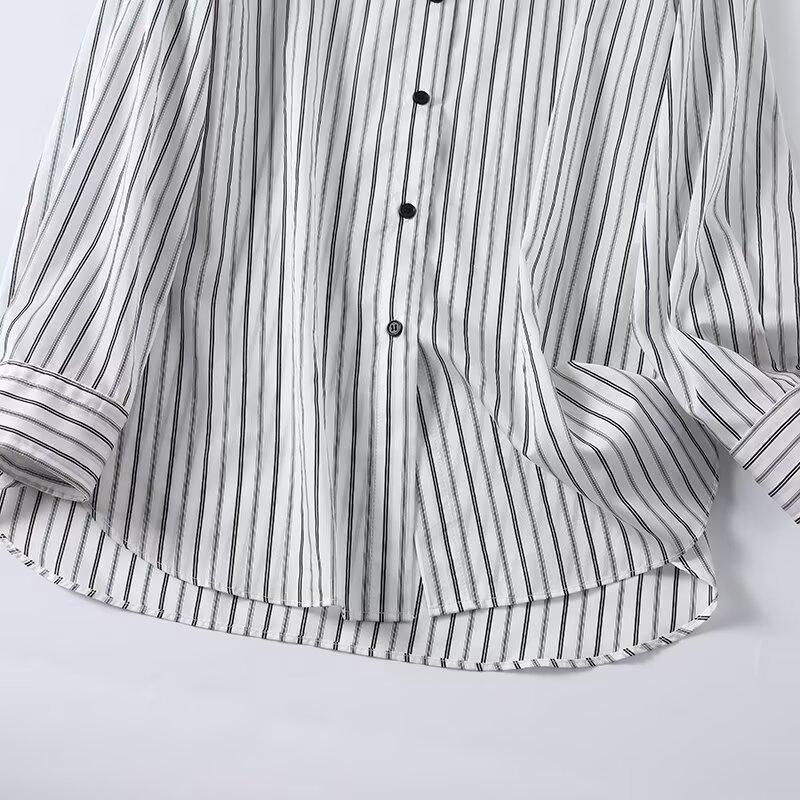 European and American style, new women's clothing, foreign style, high intelligence, light and familiar commuter style, stand-up collar striped shirt