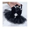 Black Red Gothic Pet Halter Dress Shiny Sequins Bling Crystal Brooch Double Bows Lace Ruffle Mesh Princess Sundress Pet Clothes