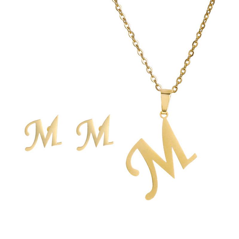 Fashion Stainless Steel A-Z Alphabet Initial Necklace 26 English Letter Earrings Necklace For Women Set Personalize Jewelry Gift CLE