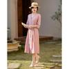 DeMana French Style Linen Blend Tie-Waist Midi Dress