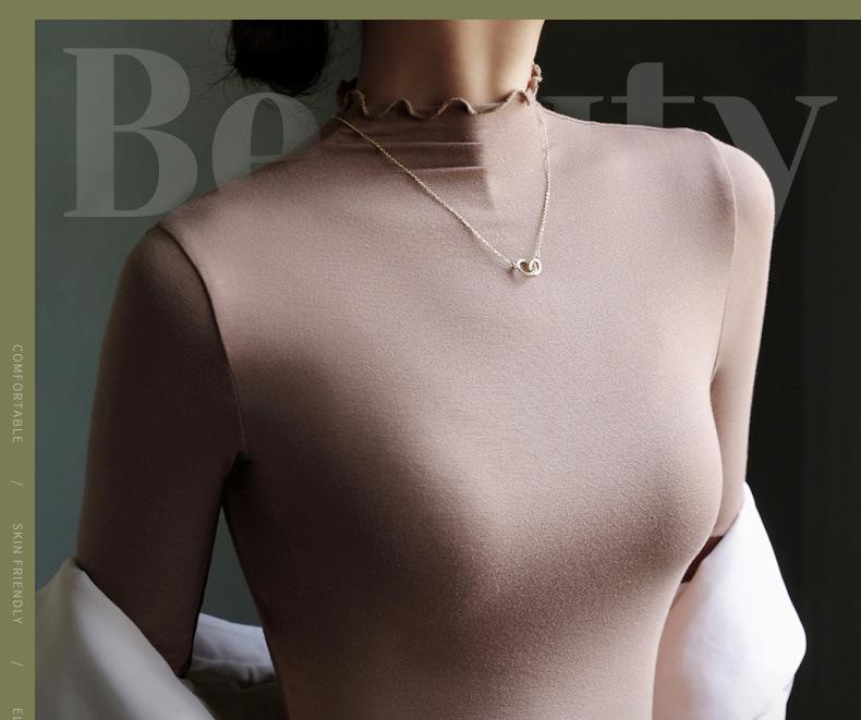 Women's Stylish High-Neck Ruffled Long Sleeve Top - Slimming and Flattering for Autumn/Winter