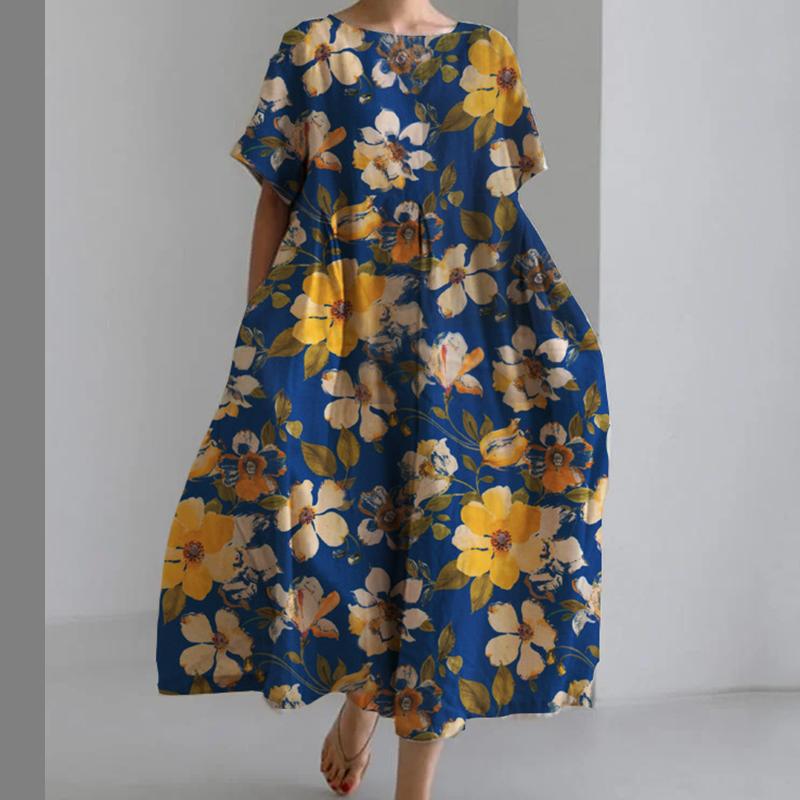 

Весенне-летнее модное повседневное женское платье с круглым вырезом и короткими рукавами S