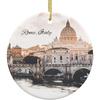 Rome Italy Ornament, 3" Ceramic Double Sided Printed Christmas Ornament City Travel Souvenir, Round Hanging Pendant Ornaments, Gifts for Xmas