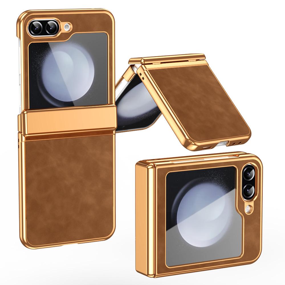 For Samsung Galaxy Z Flip7 FE 5G/Z Flip6 5G Case Hinge Protection Leather Coated PC Folding Phone Cover