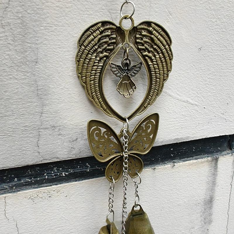 Forest-Style Metal Lucky Angel Wings Butterfly Owl Bell Wind Chime, Entryway Door Decoration, Christmas And Thanksgiving Gift