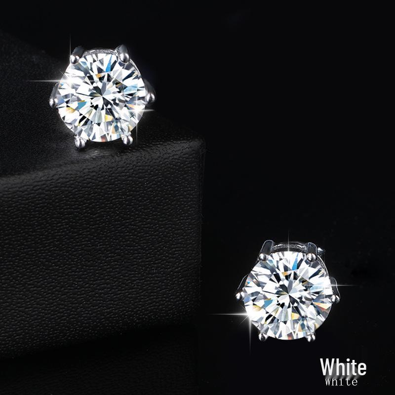 Classic Six-Prong Moissanite Stud Earrings in 925 Sterling Silver for Men and Women - High-End European and American Style
