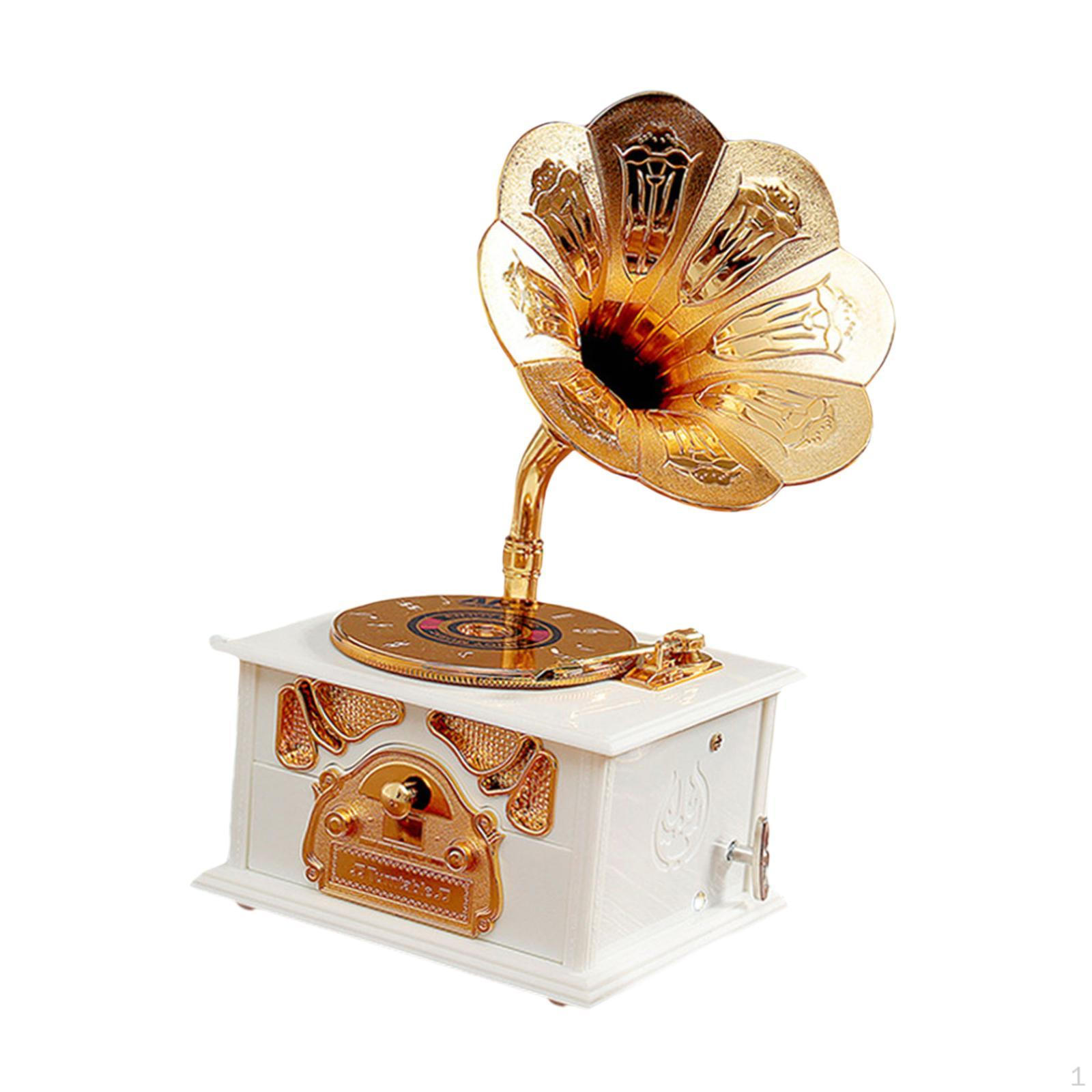 

Антикварная музыкальная шкатулка для граммофона, настольная модель фонографа 12x11x23 см для домашнего офиса, ювелирные изделия White Box