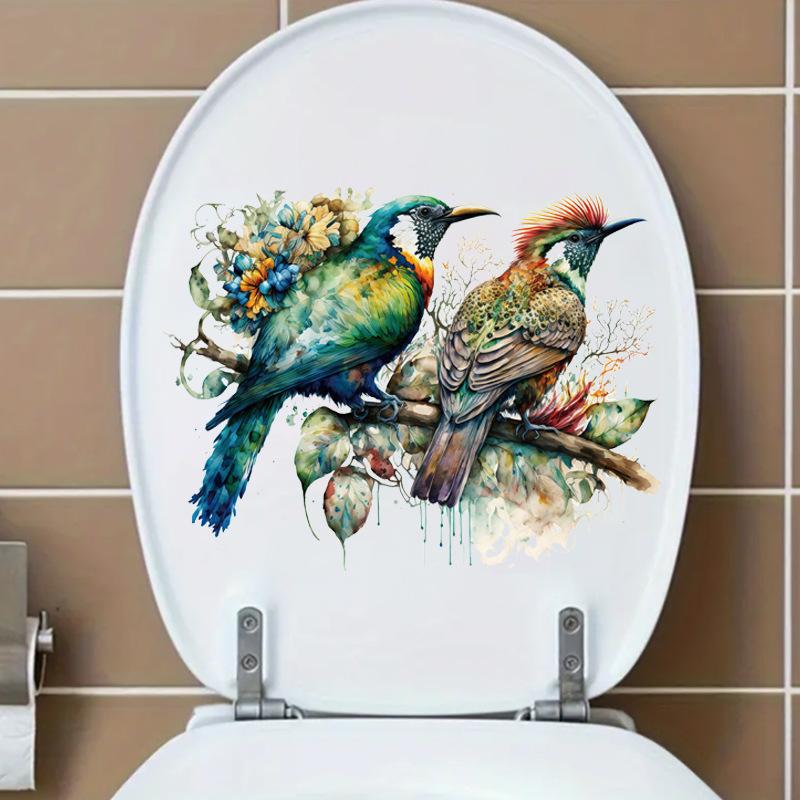 Self-adhesive Toilet Stickers Birds Flowers for Bathroom Toilet Seat Creative Home Wall Decor
