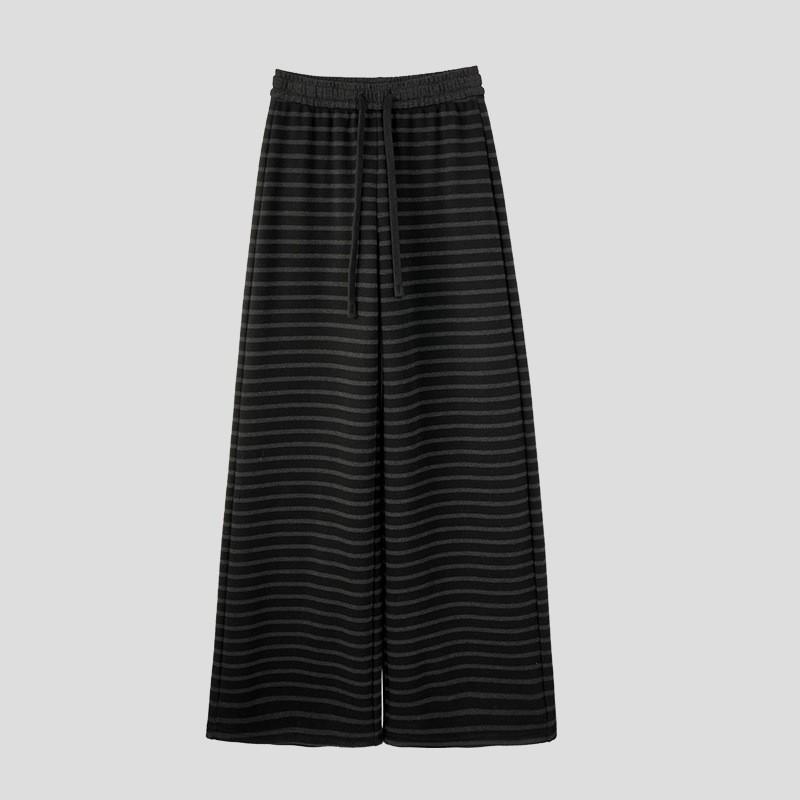 Womens High-Waisted Striped Wide-Leg Trousers Winter