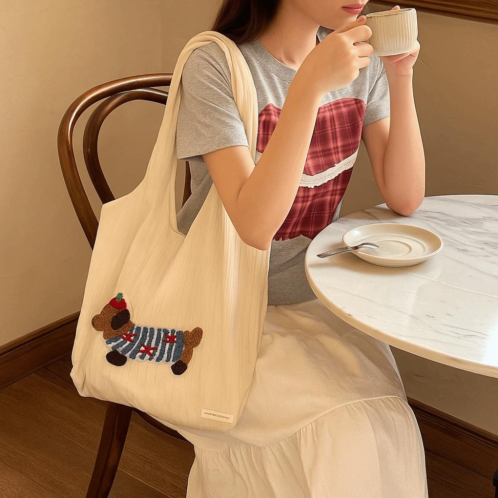 Tasche im koreanischen Stil mit Cartoon-Tieren, große Kapazität, Damen-Achseltasche, Canvas-Umhängetasche, Damen