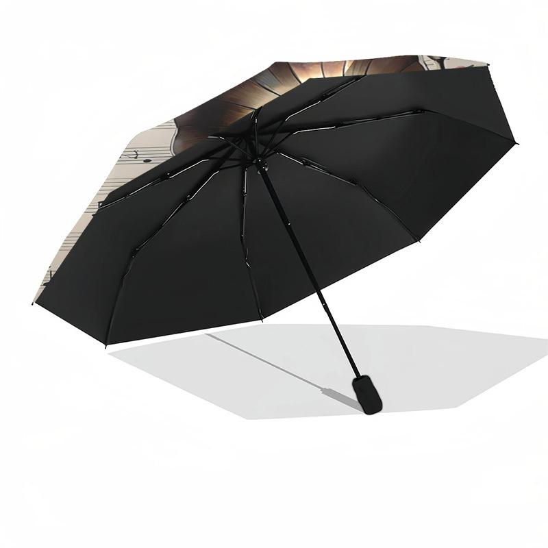 1pc Vintage Gramophone with Flowers and Sheet Music Umbrella with Plastic Handle,Suitable for All Seasons Home Travel Outdoor Umbrellaptys31012