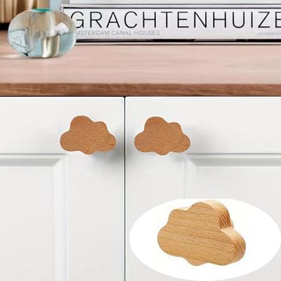4/8 Sztuk Bohemskie Drewniane Gałki do Komody w Kształcie Chmur Naturalne Bukowe Uchwyty do Szuflad z Dwoma Śrubami