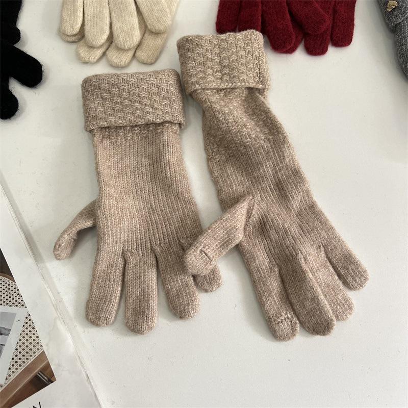 

Wool love solid color dew two fingers winter finger cute knitted touch screen gloves women autumn and winter riding warm M сірий колір