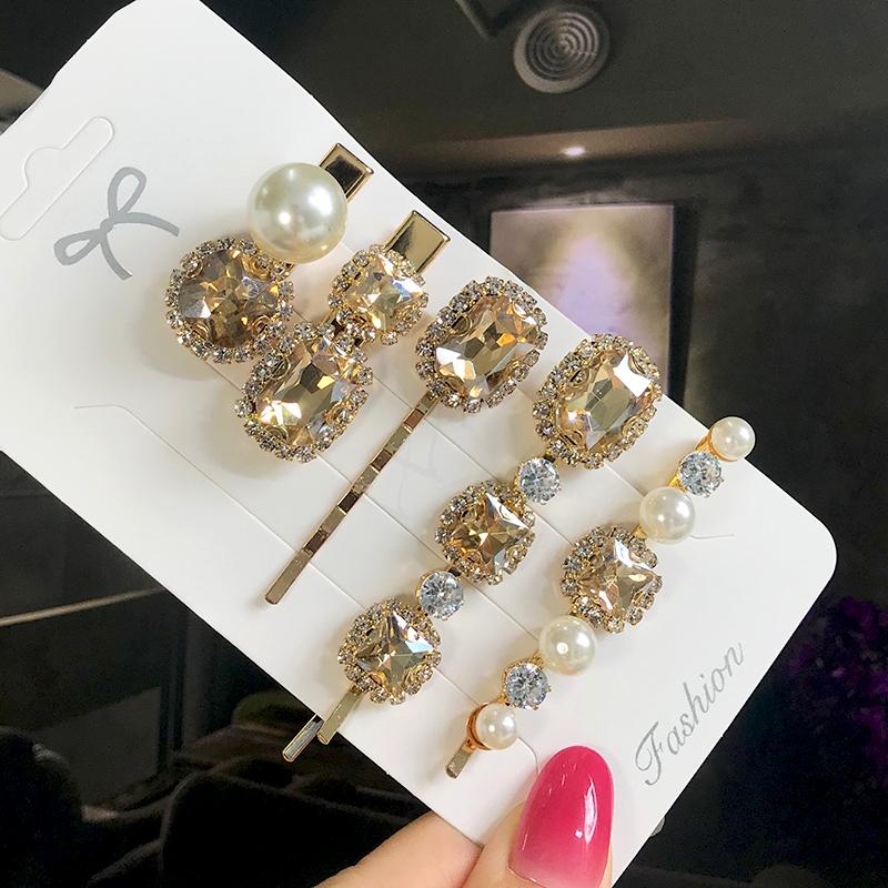 Set Women Hair Clips Jewelry Crystal Hair Accessories For Girls Pearl Geometric Barrettes Pins Christmas Gift