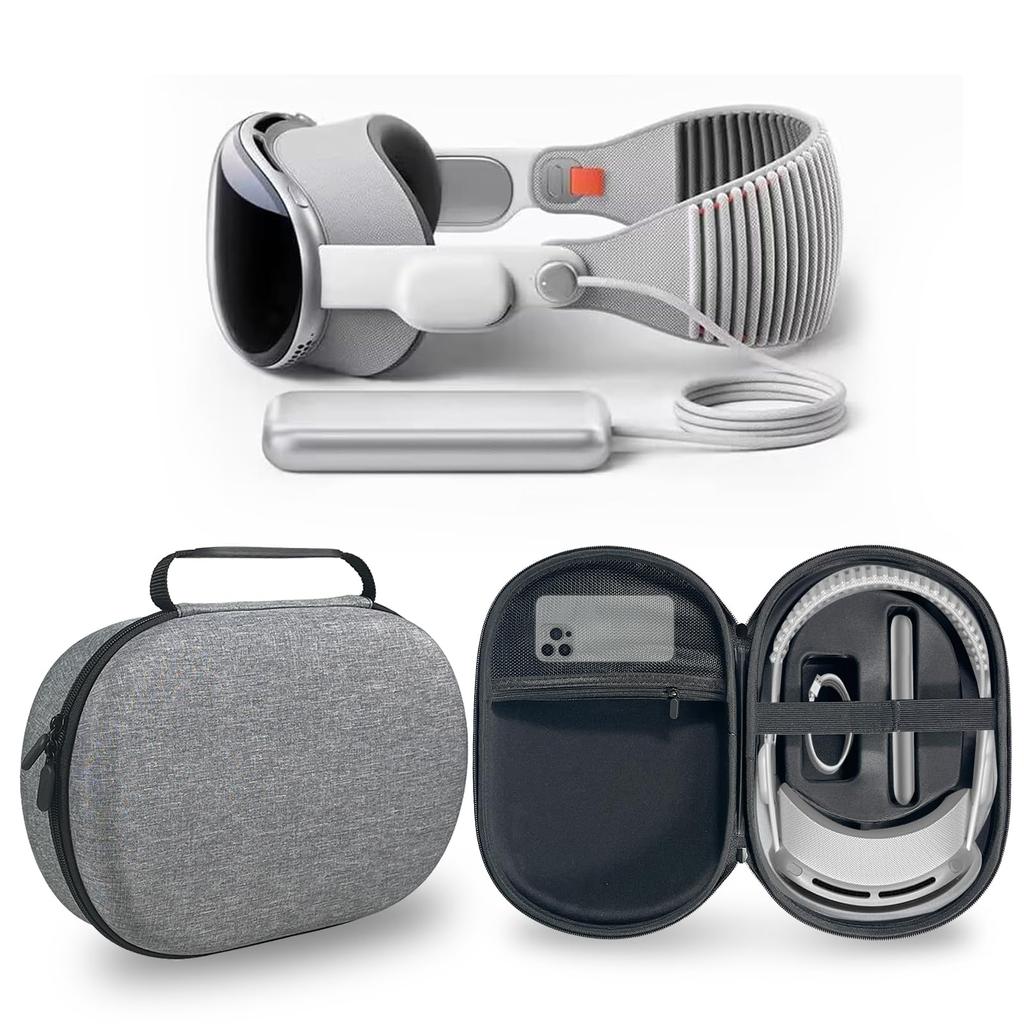 Hard Carrying Case for Apple Vision Pro VR Headset - Compatible with Battery & Charger Accessories, Handheld Design Storage Case