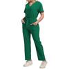 Damen Mode Kurzarm V-Ausschnitt Gemustert Tops Tasche Arbeits Set