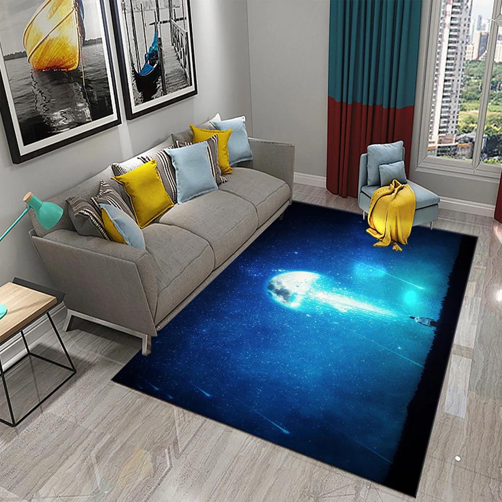 Tappeto Luna 3D Tappetino Vista Fiori per Cucina Bagno Toilet Tappeto Antiscivolo Tappeto Pavimento Soggiorno Divano Tappeto Decorazione Camera da Letto Casa