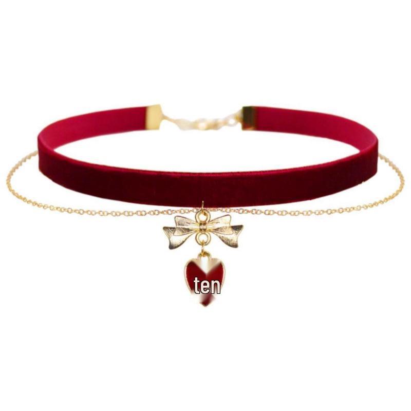 Wine Red Velvet Heart Choker Necklace for Women