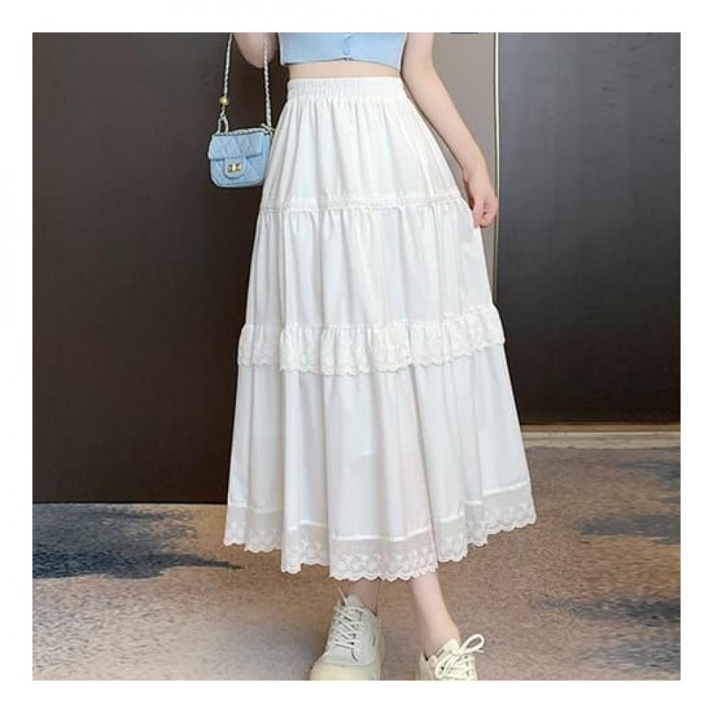 Navava Romantic Ruffle Lace Banding Long Skirt Ns346